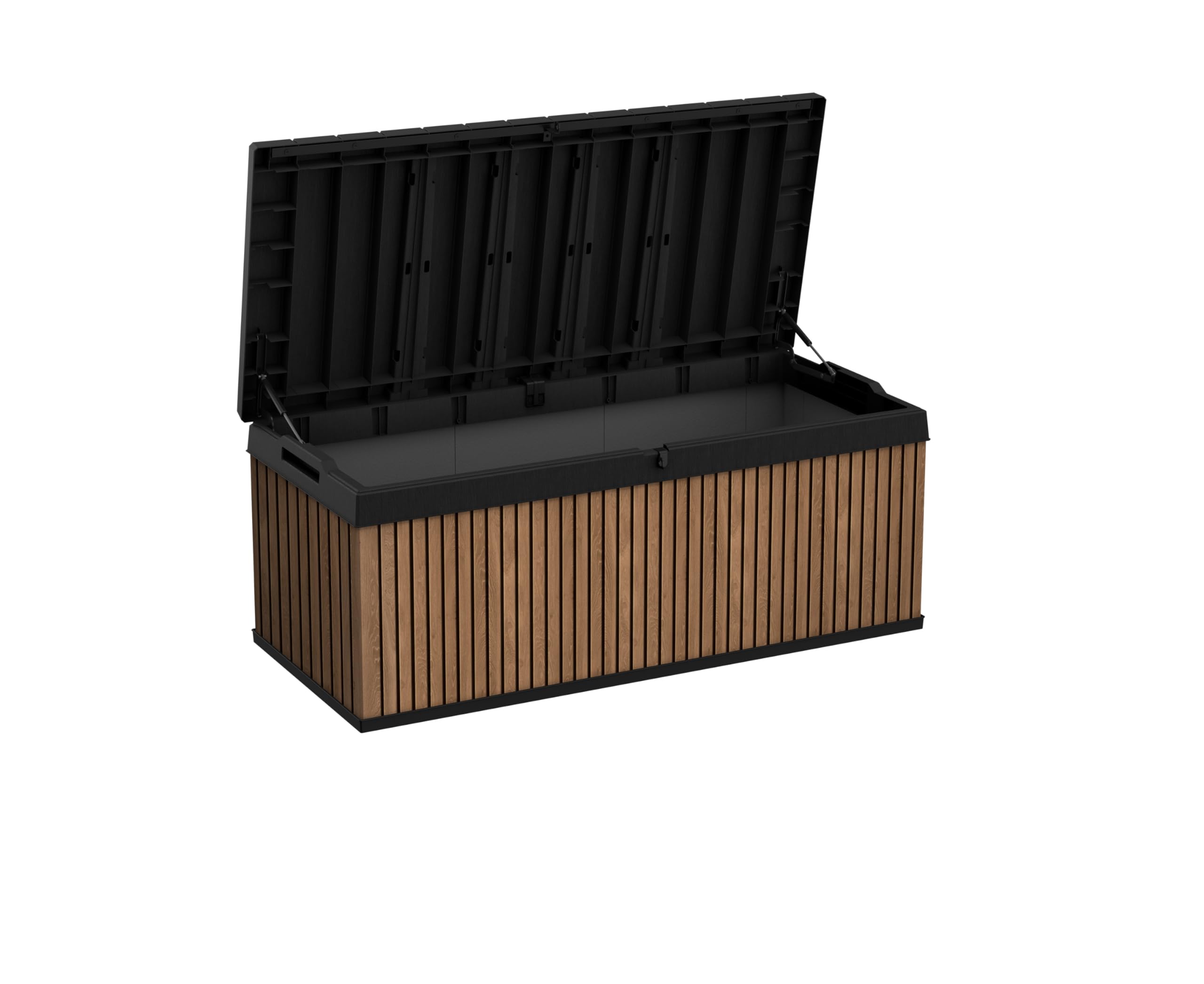 Keter Auflagenbox/Kissenbox 380 Liter l 100% Wasserdicht l mit Belüftung dadurch kein übler Geruch/Schimmel l Moderne Holzdielenoptik l Deckel belastbar bis 300 KG (2 Personen)