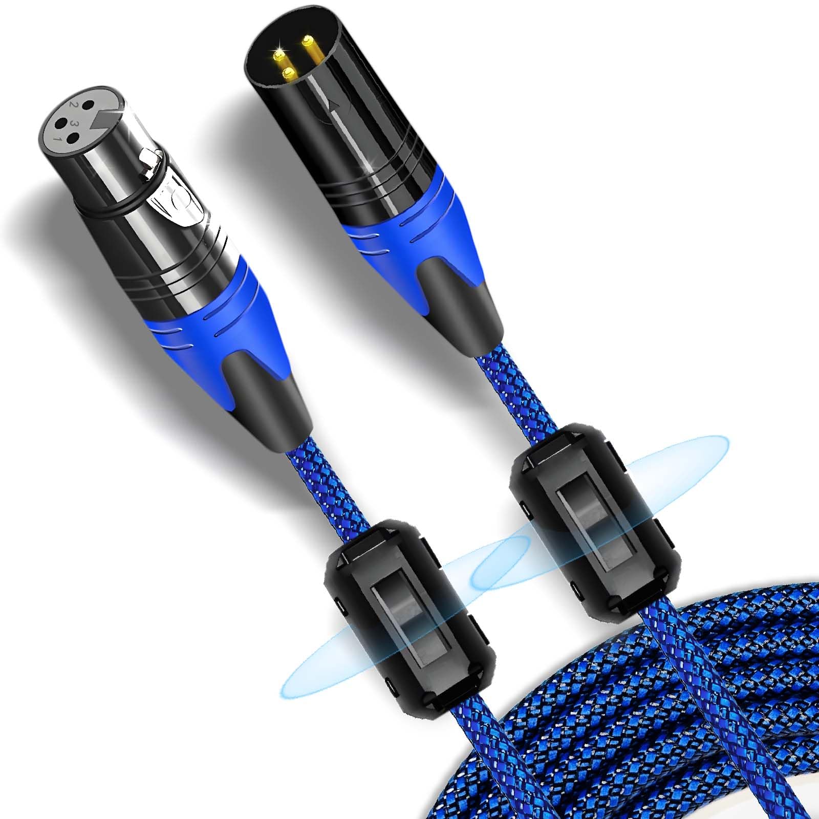 Flying Leaves Professional 10ft XLR Microphone Cable Nylon Braided with 2 Ferrite Beads, Dual Shielded Studio Mic Cord - Oxygen-Free Copper for Podcasting/Live Streams/Stage, Blue, 1-Pack