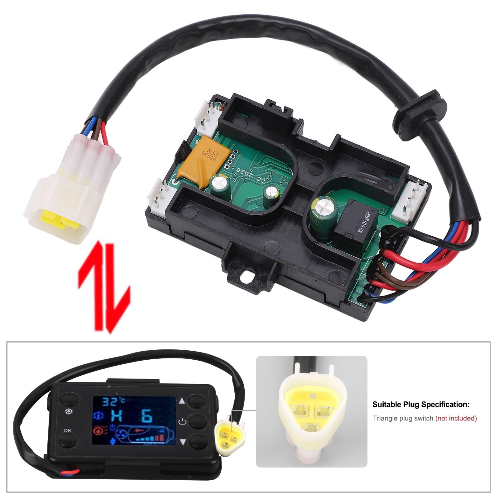 Płyta Kontrolera Ogrzewania Postojowego Samochodu, Płyta Kontrolera Ogrzewania Postojowego 5KW 7 Przewodowy Kontroler Płyty Głównej Grzejnika LCD Pilot do Samochodu (12V)