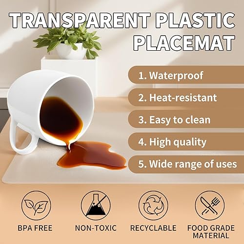 Miniatura 4 de 6 manteles individuales de plástico  Tapetes de mesa impermeables, manteles individuales transparentes para cocina, comedor, pintura, decoración de