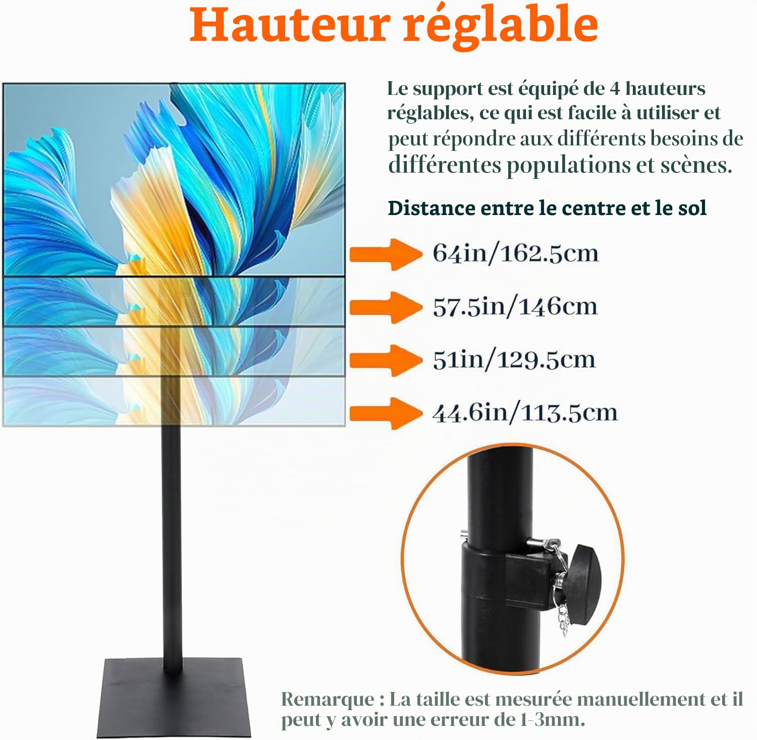 MYOYAY Support de télévision mobile pour téléviseurs à écran plat/incurvé LCD LED de 12 à 43 pouces, chariot TV inclinable pouvant supporter jusqu'à 40 kg, 4 hauteurs réglables, support de sol pour