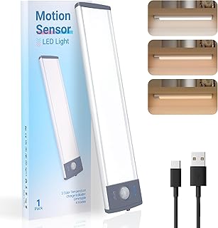 LEPOTEC Schrankbeleuchtung Kabellose 52LED Unterbauleuchte Küche Led mit Ladeanzeige, Wiederaufladbare Nachtlicht mit Bewegungsmelder, 3 Farbtemperaturen Led Leiste Schranklicht für Kleiderschrank (1)