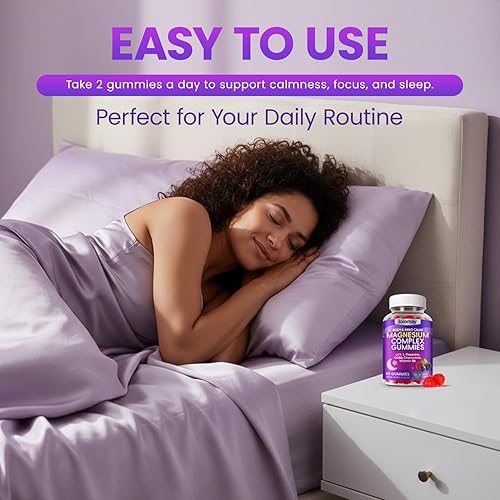 Miniatura 4 de Gomitas de glicinato de magnesio para niños y adultos, suplemento de complejo de magnesio triple calma sin azúcar con glicinato, L-treonato, malato,
