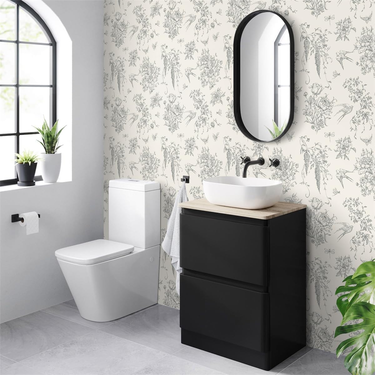 Froluya Floral Birds Peel and Stick Wallpaper Vintage Contact Paper 16.9"x 118.1" Cream White and Gray Wallpaper Peel and Stick Floral Self Adhesive Removable Wall Paper for Bathroom Cabinets Decor