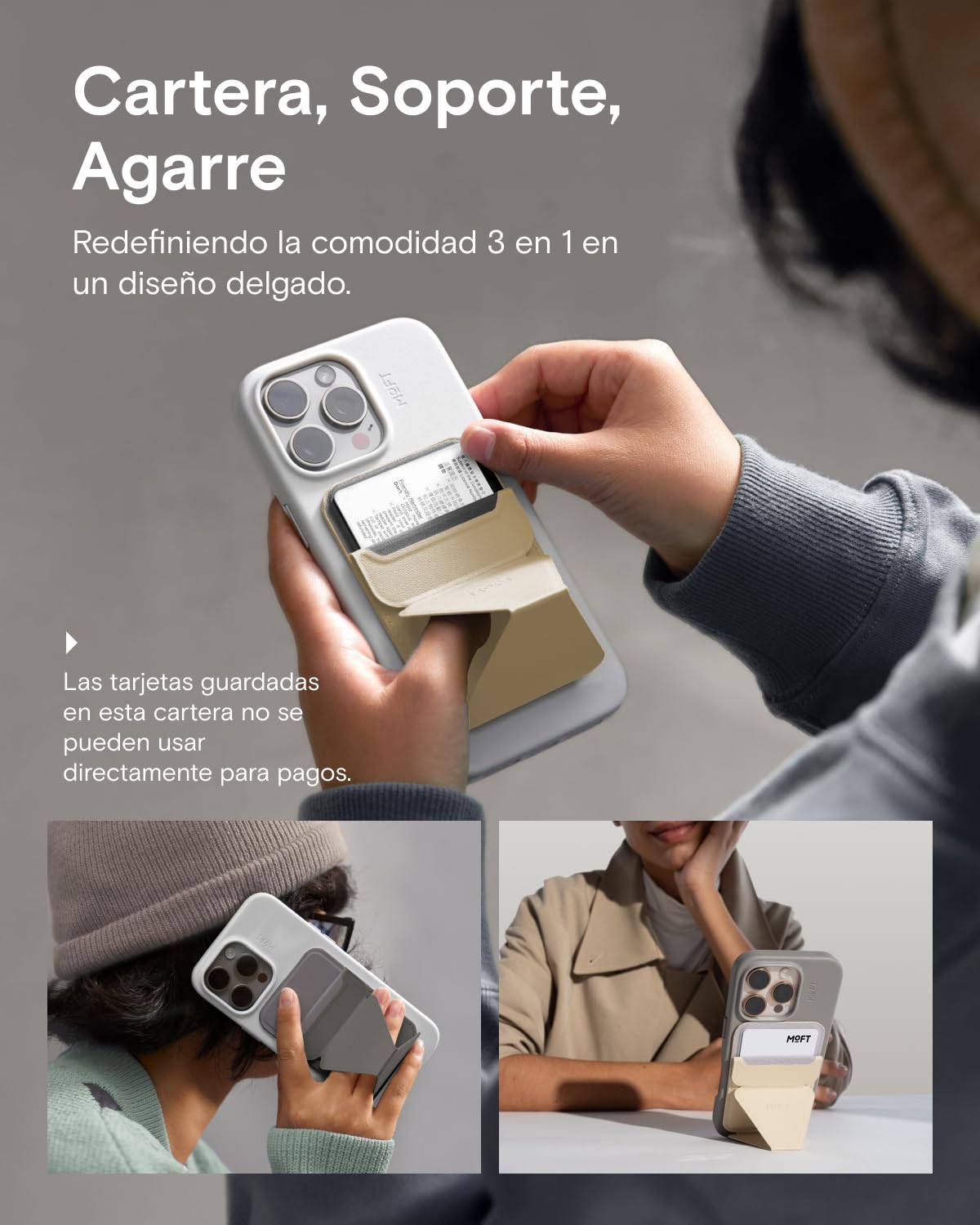 MOFT MagSafe Cartera Soporte para iPhone 17/16/15/14/13 Series Compatible con MagSafe, Soporte Magnético de MOVAS Cuero Vegano para Teléfono con 3 Ángulos de Visión, 2 Soportes Tarjetas