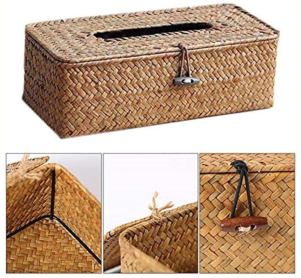 Speesy 2 x zakdoekdoos van , toiletpapierafdekking, decoratieve rieten houders met deksel voor opslag, enkele rol en zakdoeken in de badkamer