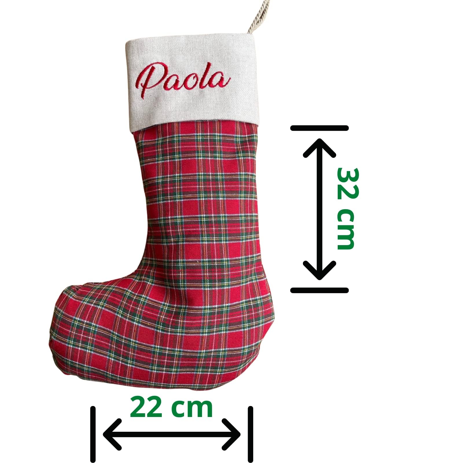 Calza Befana Personalizzata con Nome Ricamato – Calza Natalizia Artigianale in Tartan Rosso – Calza della Befana per Bambini e Adulti – Regalo Personalizzato Natale