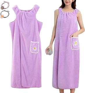 Damen Bademantel 100 * 135 |Violett mit Taschen & Haargummi Set | Saugfähiger Frottee Bademantel inkl. 2 Haarschmuck | Weiches Saunatuch für Wellness, Strand & Schwimmbad