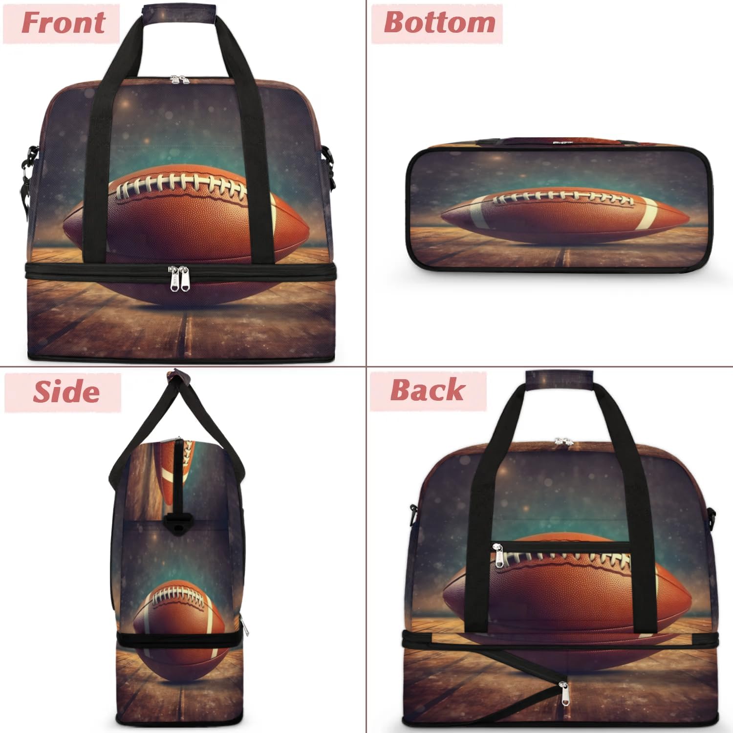 Sports Duffel Bag, Foldable Rugby Football Travel Duffel Bag, Gym Yoga Beach Bag Weekender Overnight Bag with Shoes Compartment for Men Women, Sport Ball