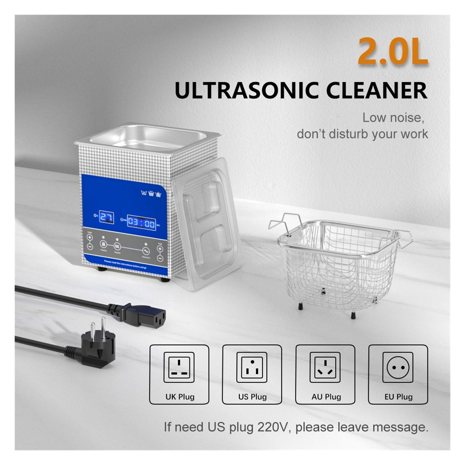 Ultraschallreinigungsgerät, 2L 50W Ultraschallbad Digital DegasTimer Heizung For Goldschmuck Brillen Jade Halskette Oxidöl Rostschutzöl Waschmaschine