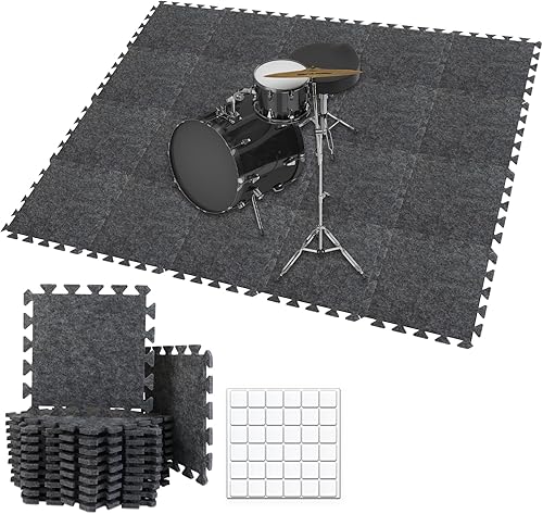 Miniatura 8 de TroyStudio Alfombrillas de Suelo Entrelazadas Gruesas que Absorben el Sonido, 24 Piezas de 11 x 11 x 0.32 pulgadas, Alfombra de Piano de Alta Negro,