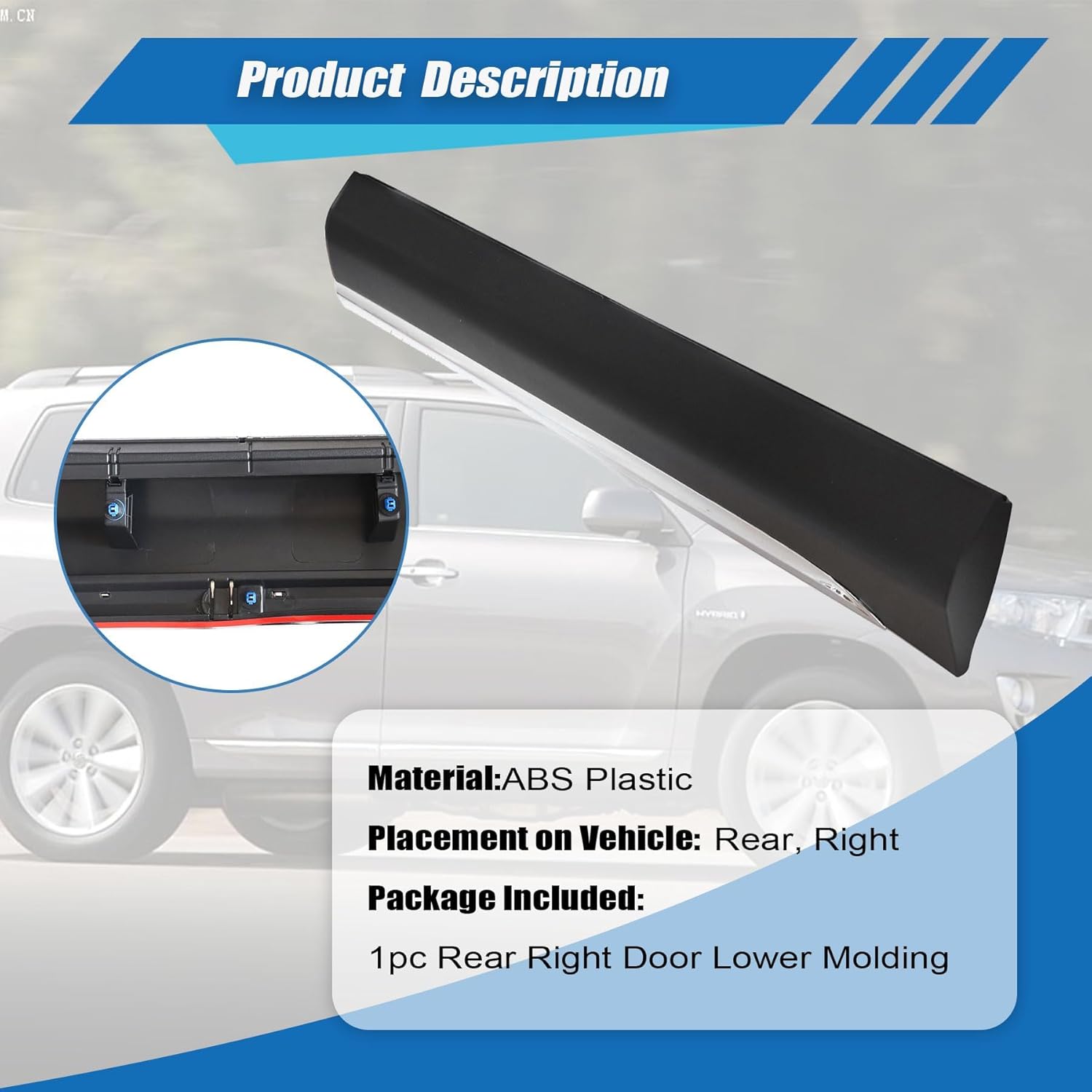 XQSMWF Rear Right Side Door Lower Molding Trim Panel ABS, Compatible with Toyota Highlander 2011 2012 2013 Passenger Side # 750750E050 75075-0E050