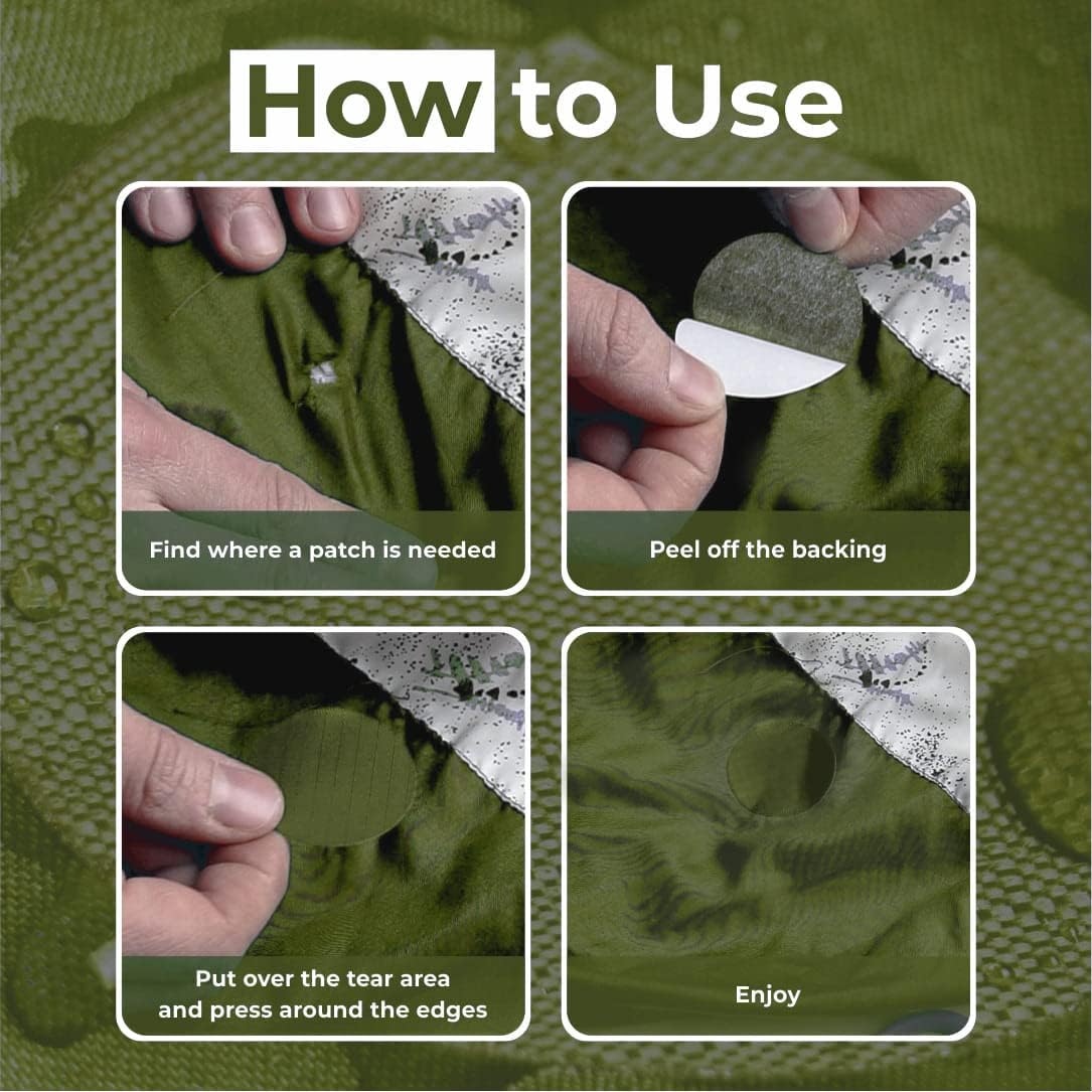 aZengear Repair Patches (30+ Colors) for Down Jackets, Puffers, Tents, Shoes, Sleeping Bags - Stick On, Waterproof, Tear-Cold-Heat-Resistant Nylon Polyester Fabric (11 Pcs, Olive)