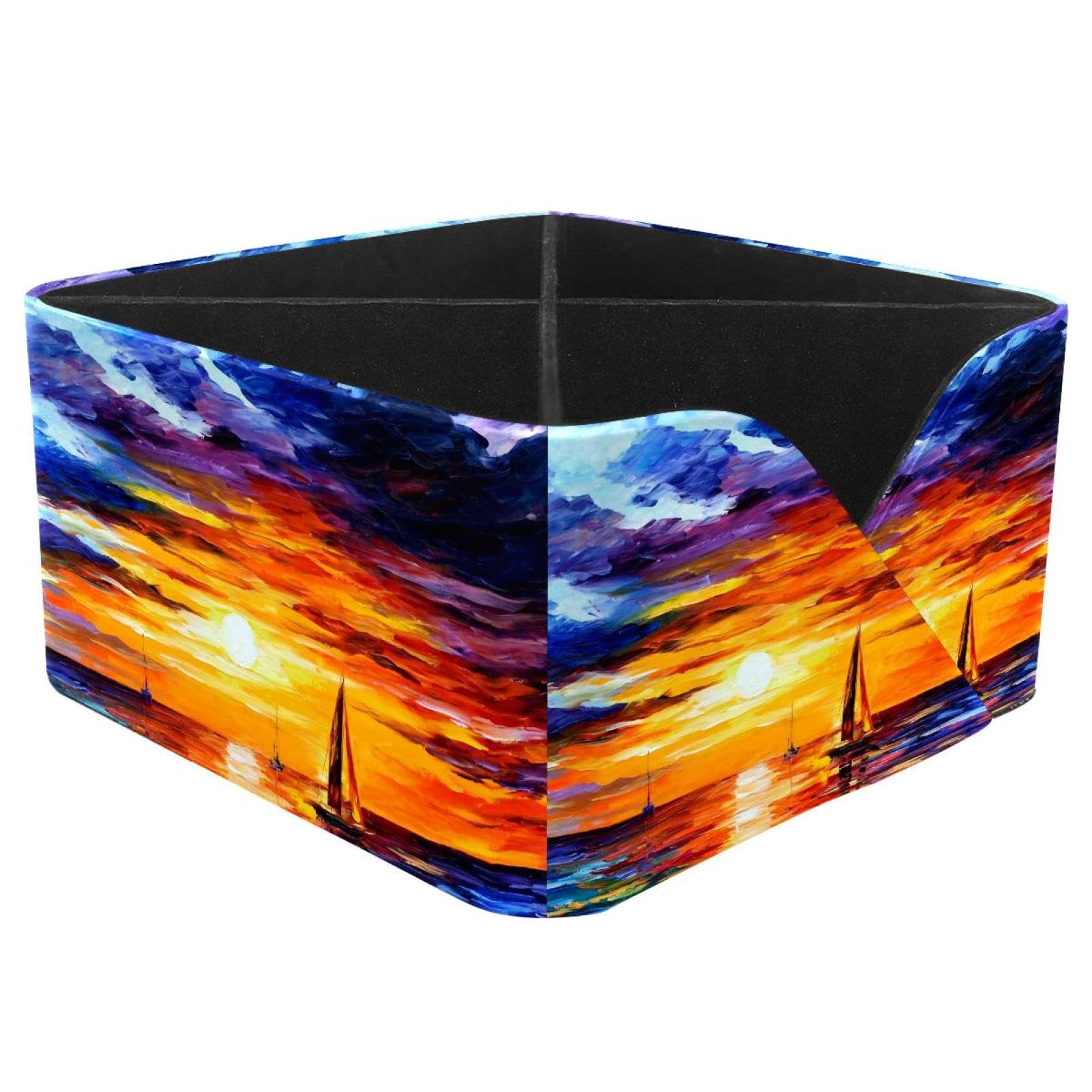 KengjuTesu Sailboat Painting Sunset Desktop Organizer Pen Holder, Rectangular Pencil Cup for Office, Study and Makeup Stations