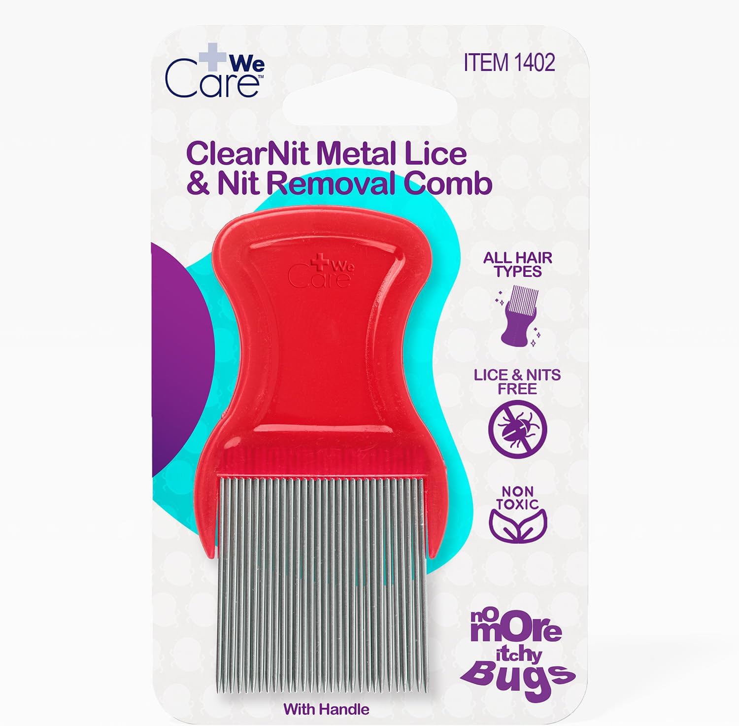 Dynarex ClearNit Lice Nit Removal Comb - Ultra-Fine Stainless Steel Teeth, Ergonomic Plastic Handle, All Hair Types, Red