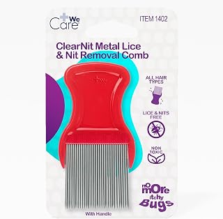 Dynarex ClearNit Lice Nit Removal Comb - Ultra-Fine Stainless Steel Teeth, Ergonomic Plastic Handle, All Hair Types, Red
