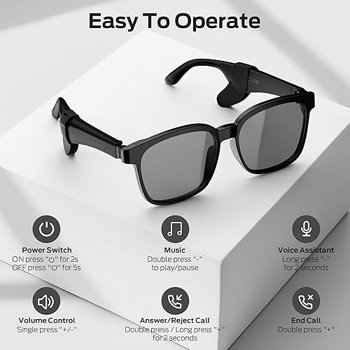 Miniatura 5 de Gafas inteligentes Oraolo, gafas de sol polarizadas con altavoz Bluetooth, música inalámbrica y llamadas, protección UV atlética/al aire libre y