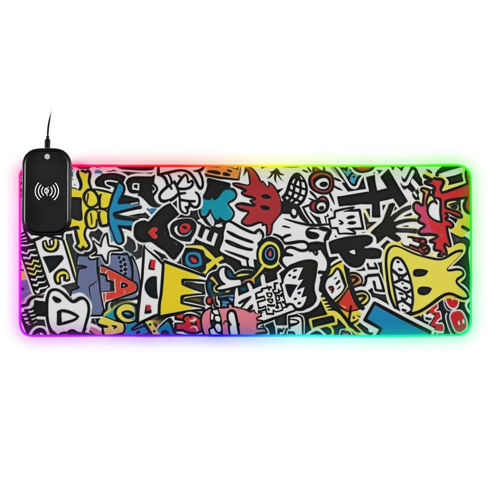 Graffiti Art Trend Play Naklejki Bezprzewodowe Ładowanie Świecąca klawiatura zwierzę podkładka biurowa biurko zwierzę mata komputerowa podkładka pod mysz antypoślizgowe biurka 80 x 30 cm