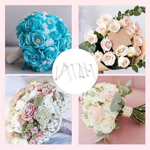 Miniatura 5 de 100 alfileres de cristal para ramo de flores de 1.5 pulgadas, alfileres rectos transparentes con diamantes de imitación para arreglos florales,