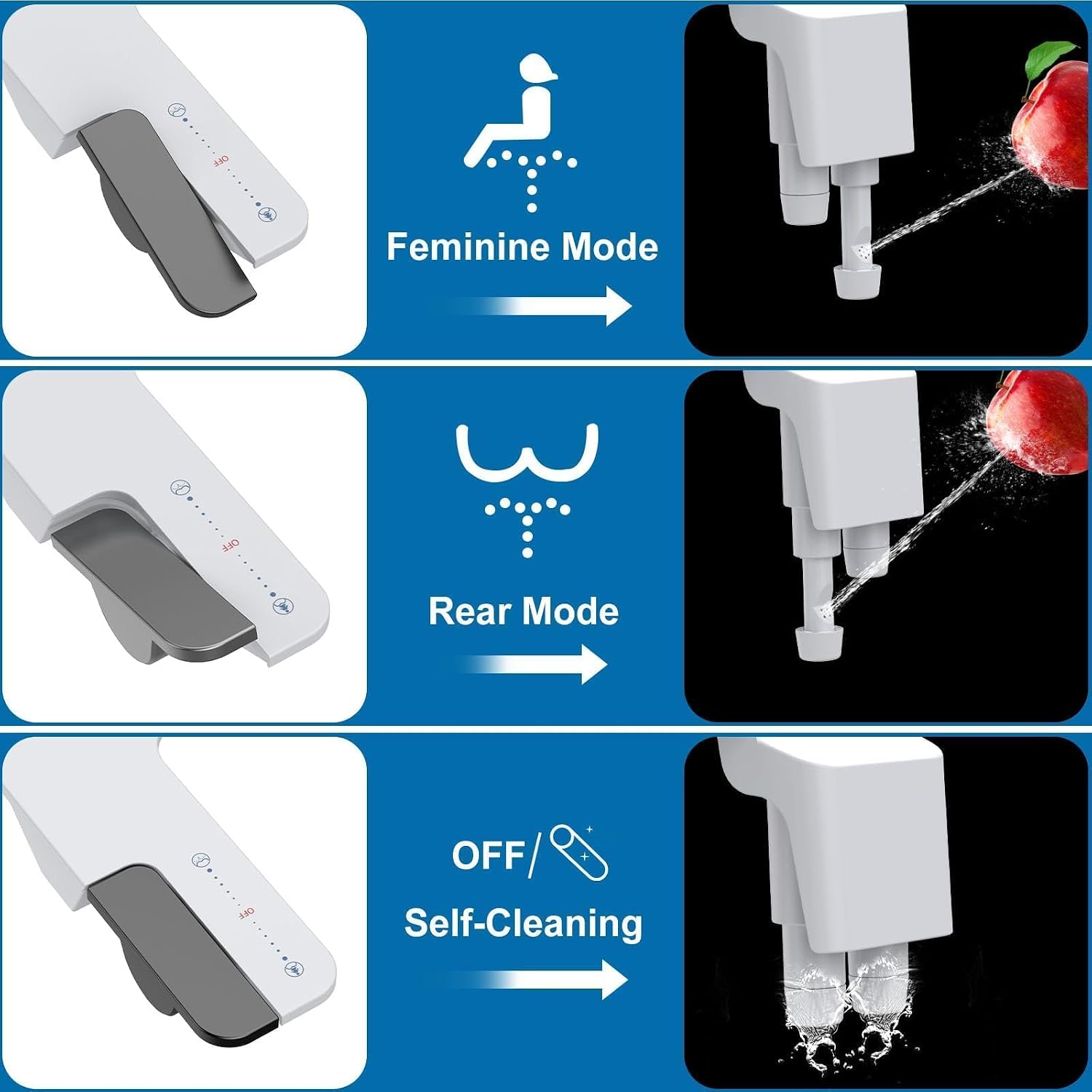 IDEALHOUSE Bidet Attachment for Toilet - Dual Nozzle Feminine Wash, Bidet Sprayer for Bathroom,Adjustable Water Pressure,Non-Electric Toilet Bidet for Bathroom Accessories(grey handle)