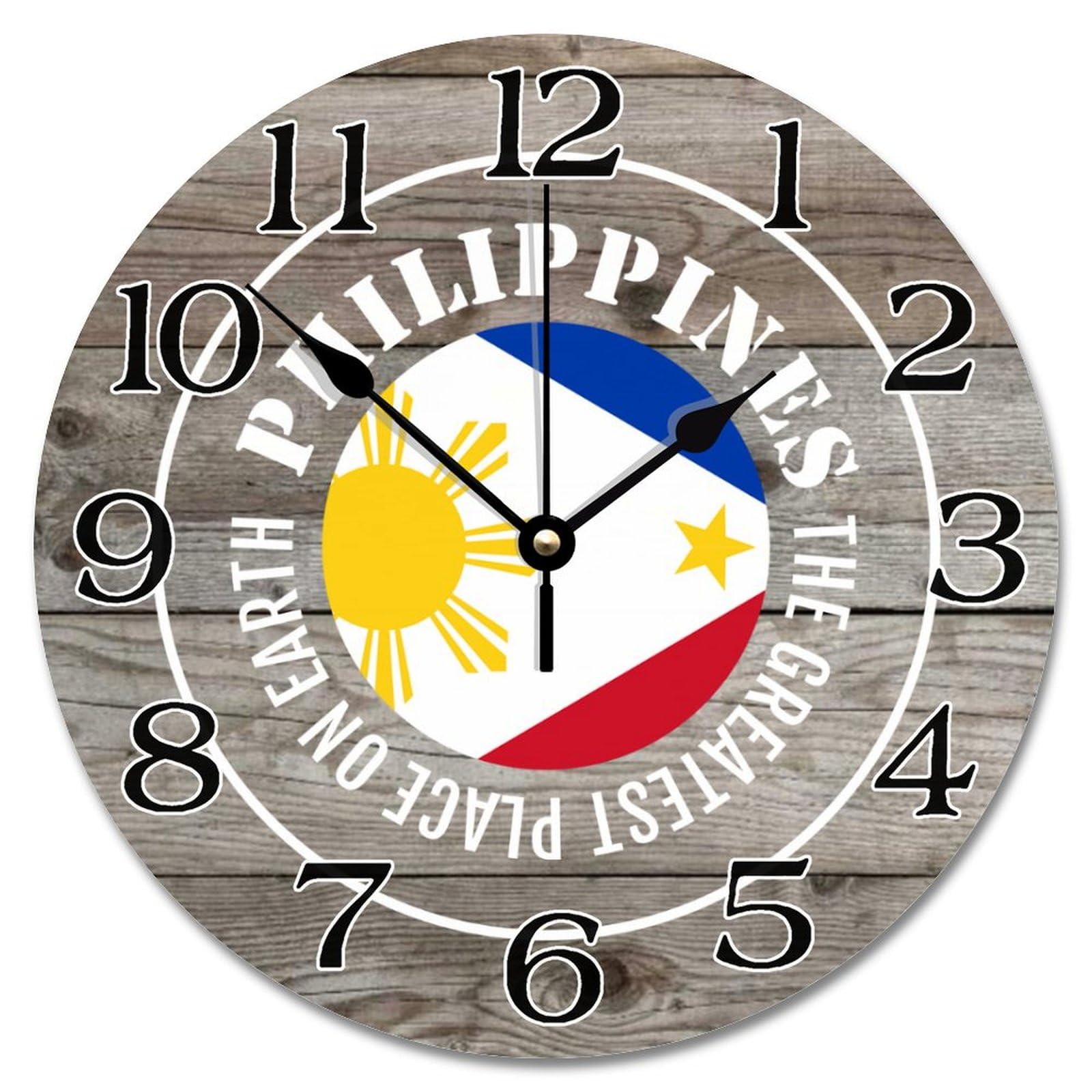 Guangpat Philippines Flag Farmhouse Wall Clock The Greatest Place On Earth Philippines Round Decorative Clocks Battery Operated 12 Inch Vintage Hanging Clock Wall Decor Gift for Foreign Friend
