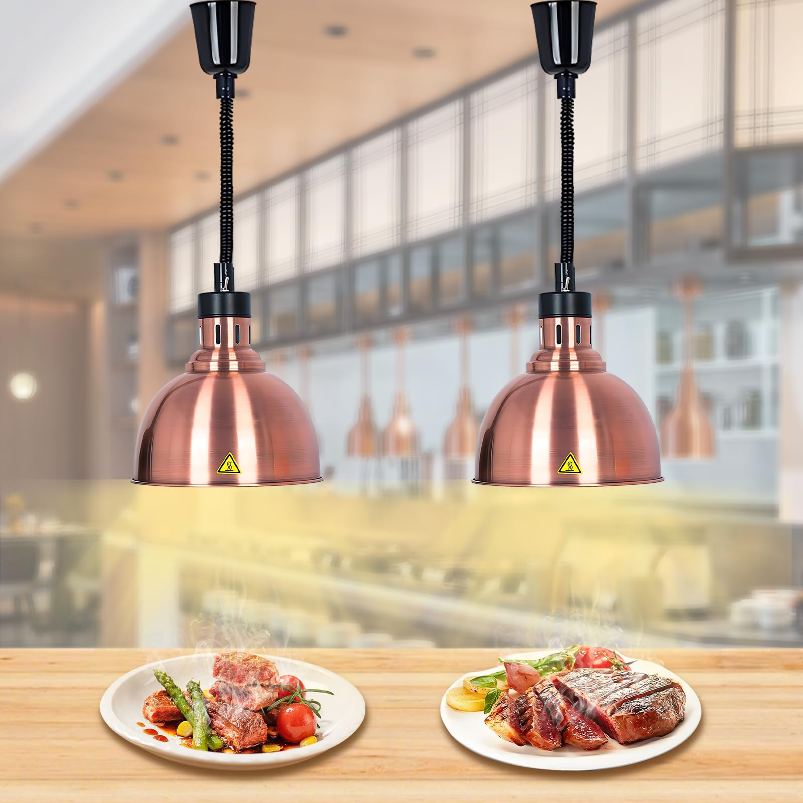 Lampade Riscaldanti Cucina, Sospeso Lampada Riscaldante per Alimenti Regolabile, Lampada Scaldavivande Ristorante 19/25cm, 250W Lampade Scaldavivande Cucina, Ristoranti, Hotel(B-25cm, 2 Pezzi)