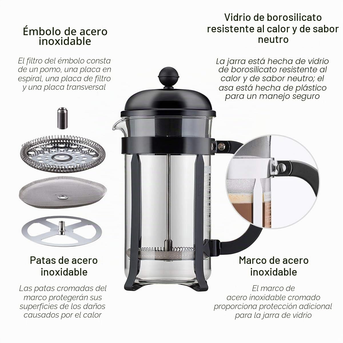 Bodum - 1928-913 - Chambord - Cafetera 8 tazas - 1.0 l - color blanco crema