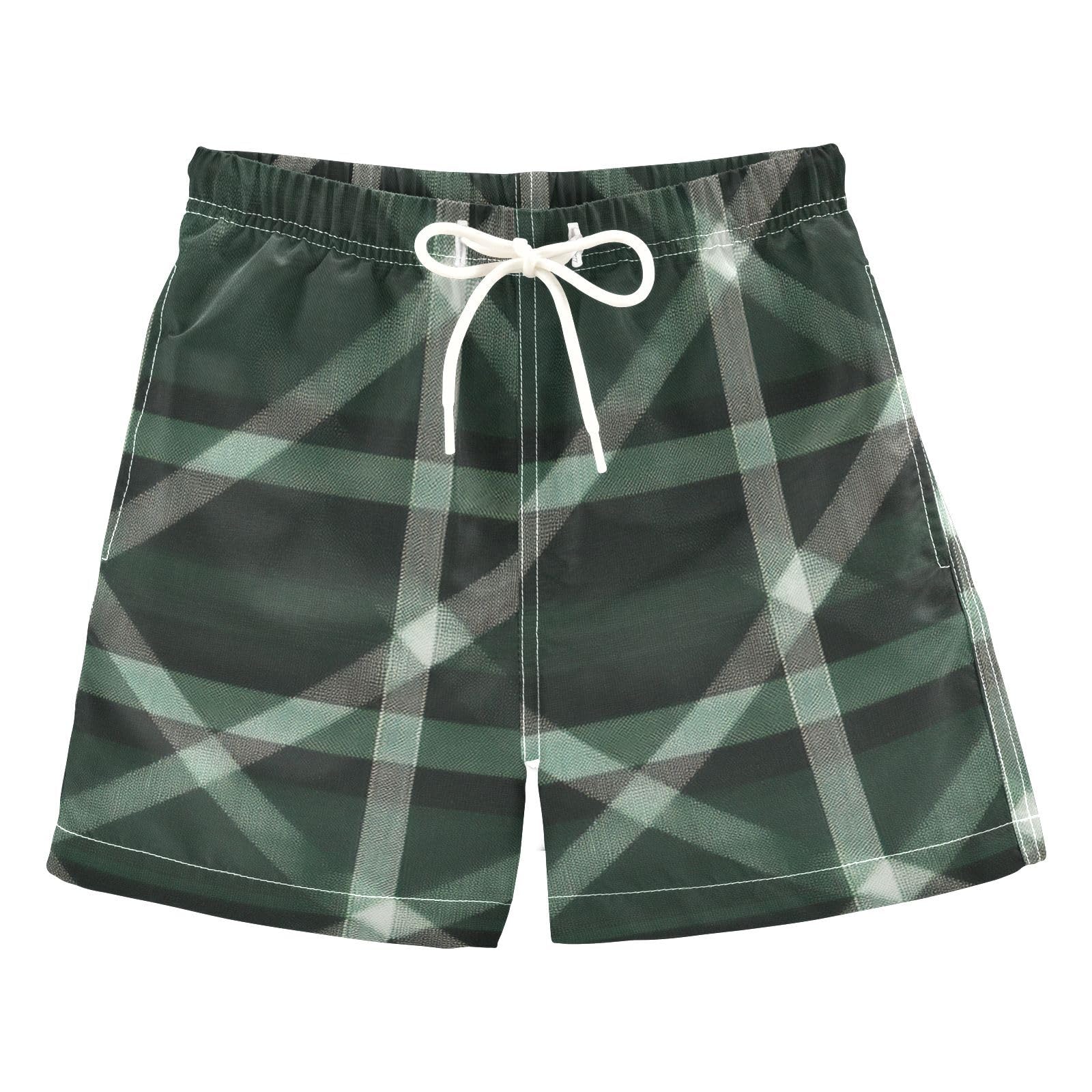 Green Buffalo Plaid Check Tartan Scotland Toddler Swimming Suit Son's Presents Boys Toddler Bathing Swimshorts Kids Swimwears Youth' Presents 3T