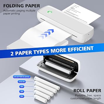 MinZhi Portable Thermal Printer,Wireless Supports 8.5 X 11US Letter&Legal,A4&A5 Paper,Bluetooth Inkless Travel Compatible with Android iOS & Laptop for Office Travel Home