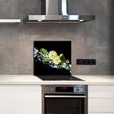 TMK | Paraschizzi da cucina in vetro temperato 65 x 60 cm – Vetro decorativo con nastro adesivo – Pannello posteriore in vetro cucina acqua limone - 3