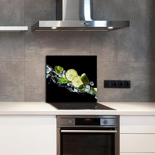 TMK | Paraschizzi da cucina in vetro temperato 65 x 60 cm – Vetro decorativo con nastro adesivo – Pannello posteriore in vetro cucina acqua limone - 3