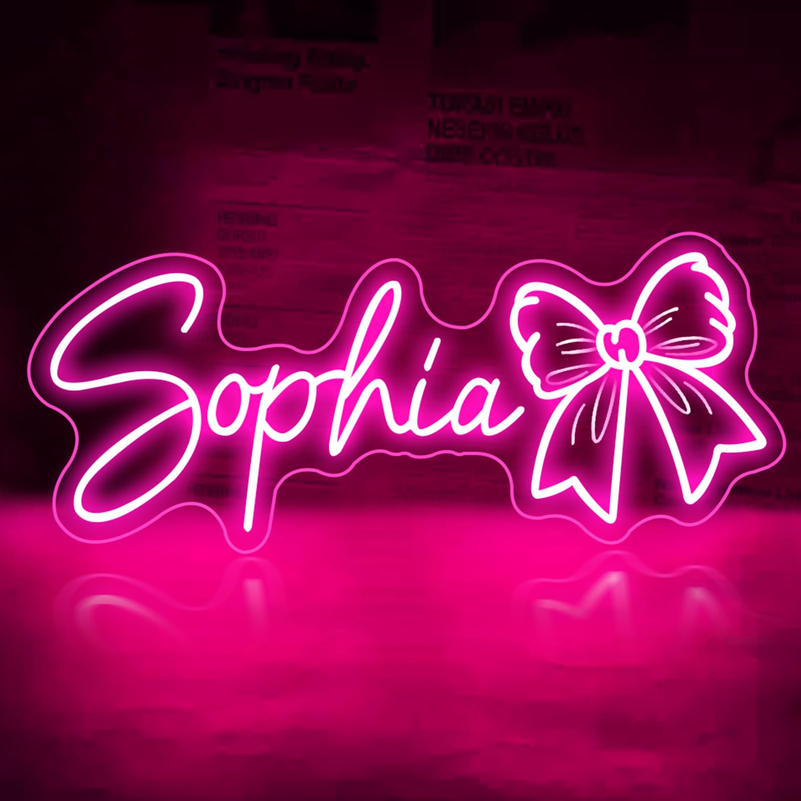Custom Bow Name Neon Sign, Bow Neon Sign Light Trendy Art Decor Girl's Room Decor Personalized Bow Name Decor Girly Wall Decor Gift Beauty Salon Decoration — image 1