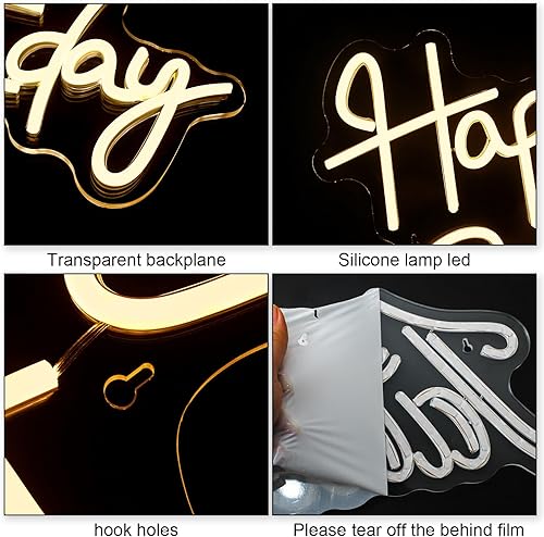 Miniatura 6 de Letrero de neón de feliz cumpleaños, letrero de neón de feliz cumpleaños para telón de fondo, letreros de neón blancos cálidos alimentados por USB,