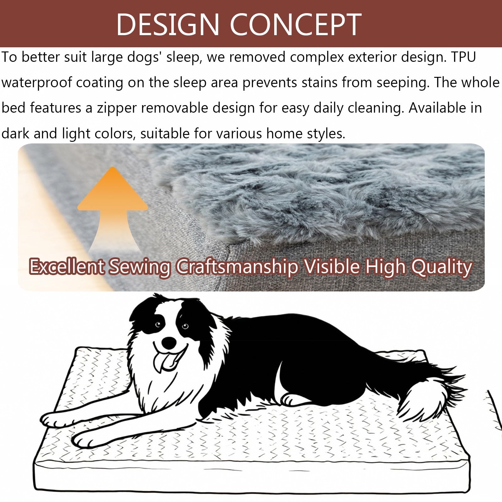 Generisch Hundebett Grosse Hunde Hundebett Flauschig Nachhaltiges Hundeplatz Hundekissen Waschbar Wasserdichtes Sofa FüR Katzen Und Hunde(Coffee,107x76x9cm)