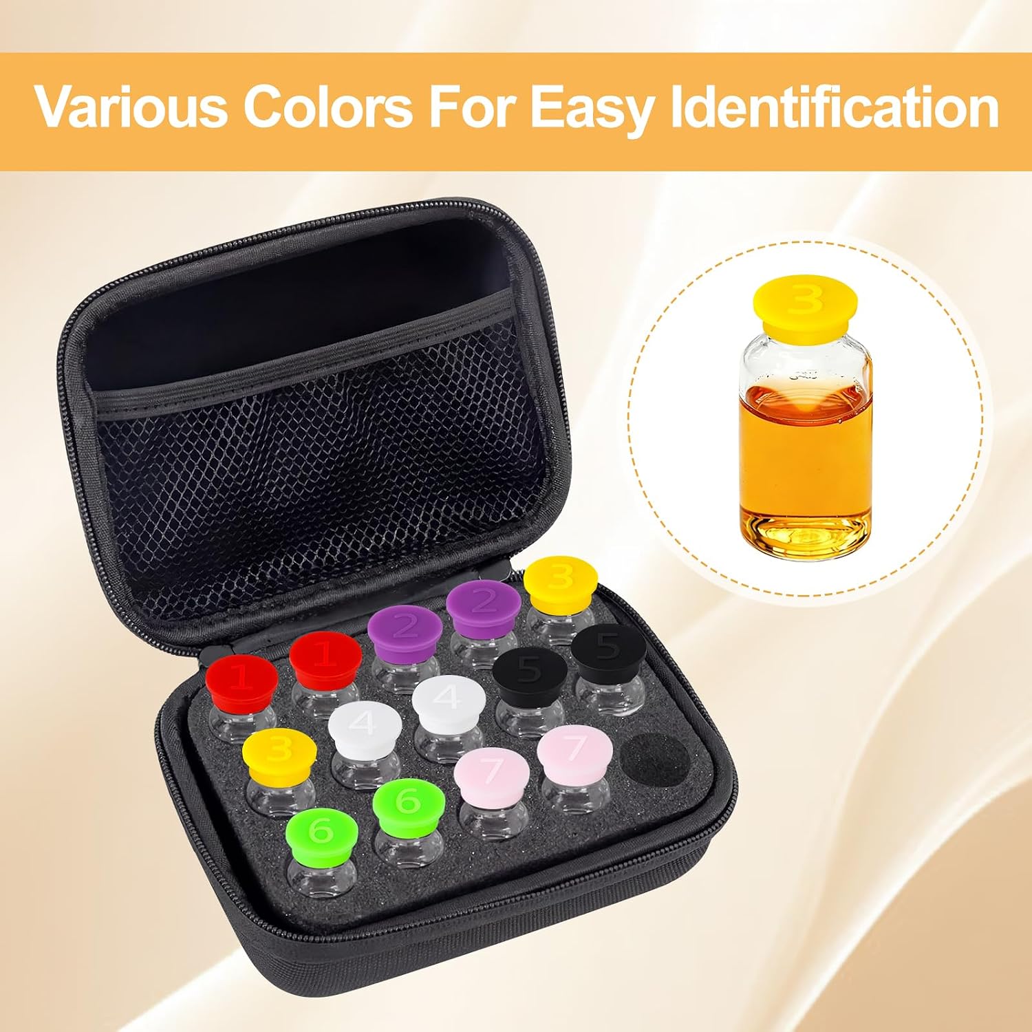 14PCS Reusable 3ml Glass Vial Protective Vial Caps with Digital Marking, Leak-Proof and Dust-Proof Caps for 3ml Vials Storage Boxes, 7 Assorted Colors