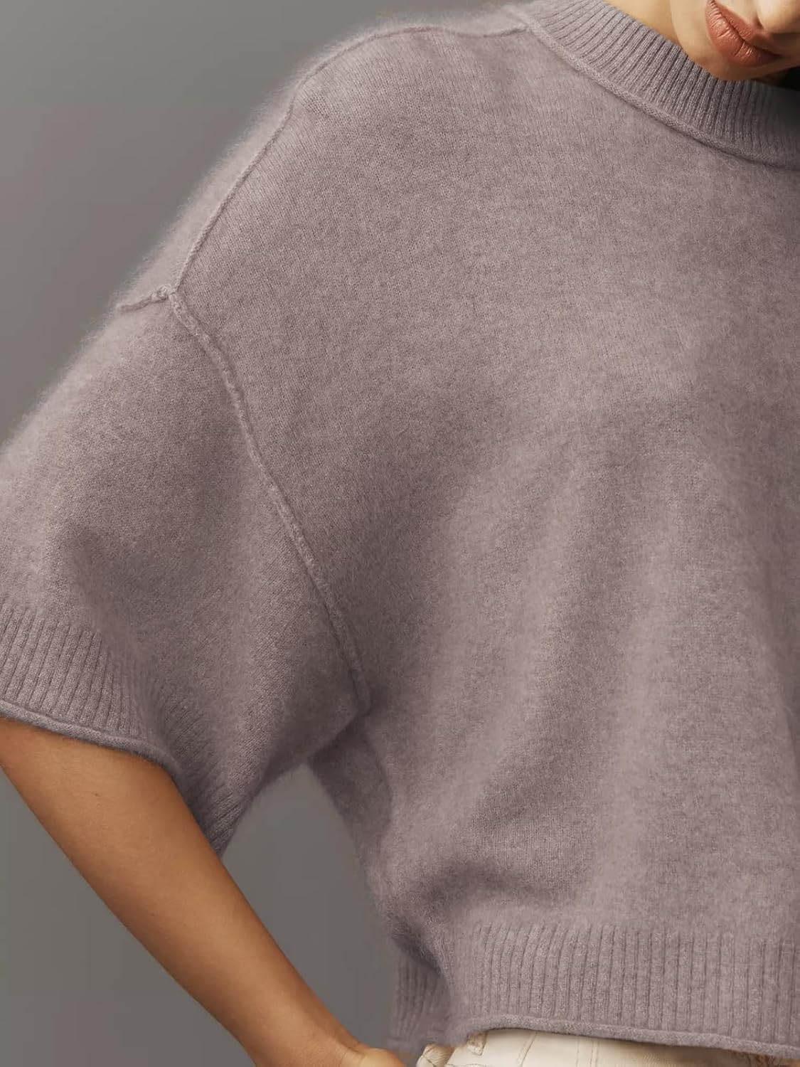 Women's Short Sleeve Cropped Sweaters 2025 Summer Oversized Loose Fit Drop Shoulder Casual Sweater Tops - Image 4