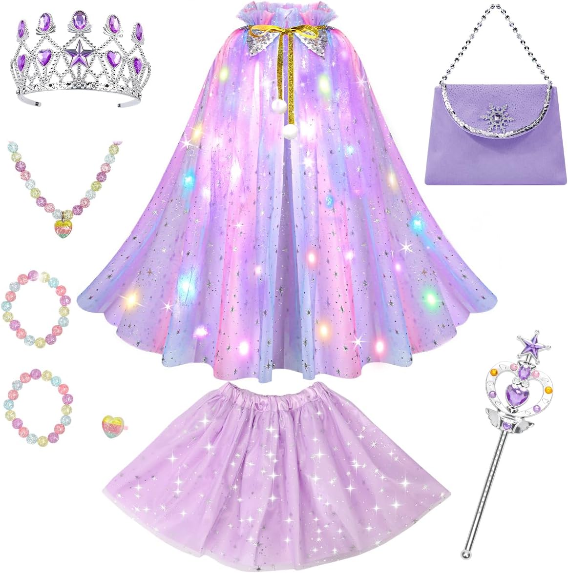Meland Princess Dress up Clothes for Girl, Princess Cape with Kid Crown Toys, Birthday Gifts for Toddler Girls 3,4,5,6,7,8