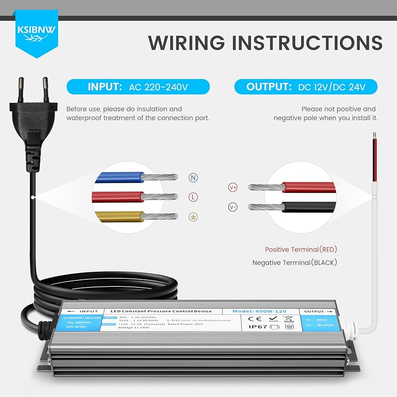 KSIBNW LED Transzformátor 12V 60W 5A IP67 Vízálló Kültéri Tápegység - 230V AC/DC Adapter Kerti Világításhoz, LED Szalaghoz
