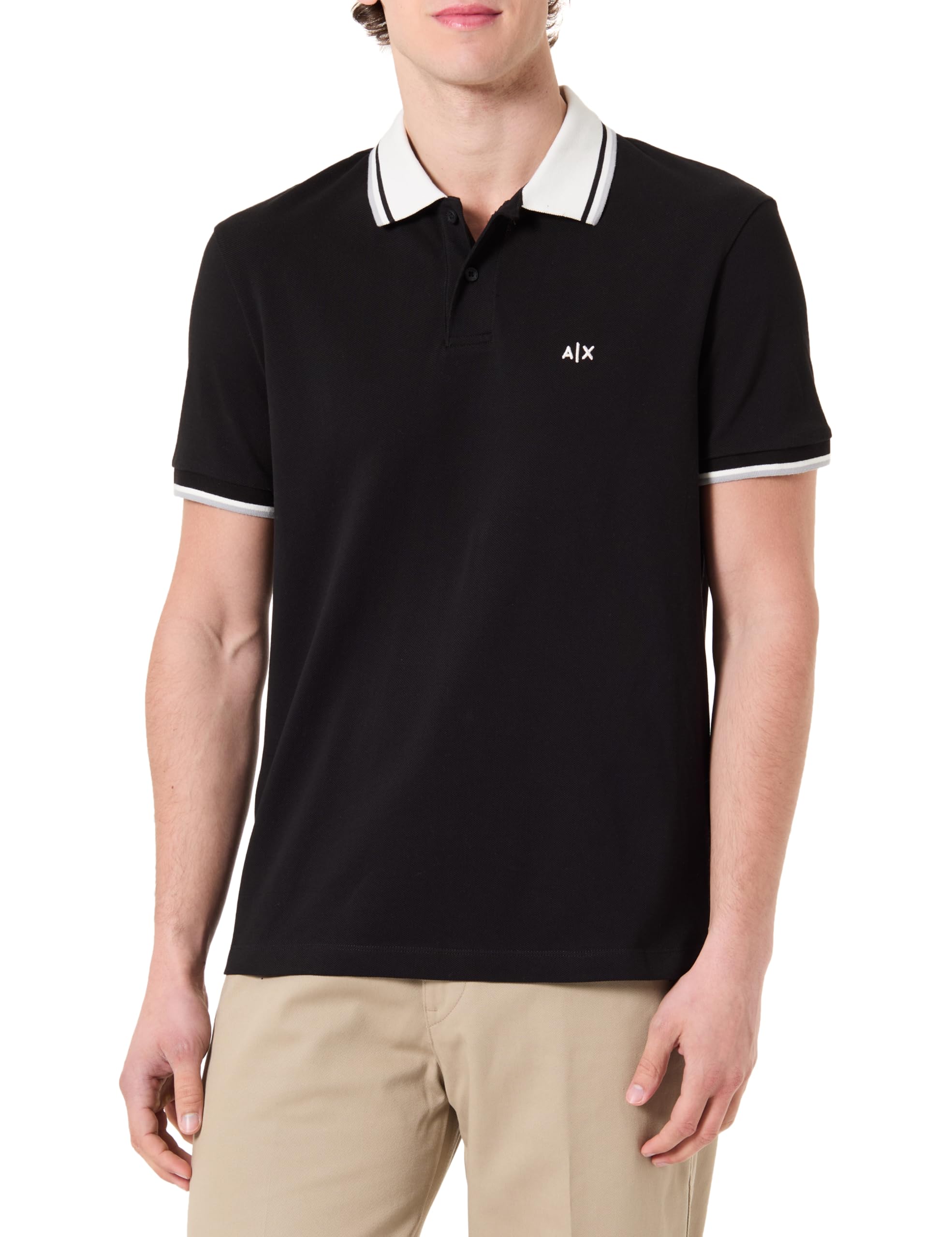 Armani Exchange Men's Black Slim Fit Contrast Collar Polo Shirt