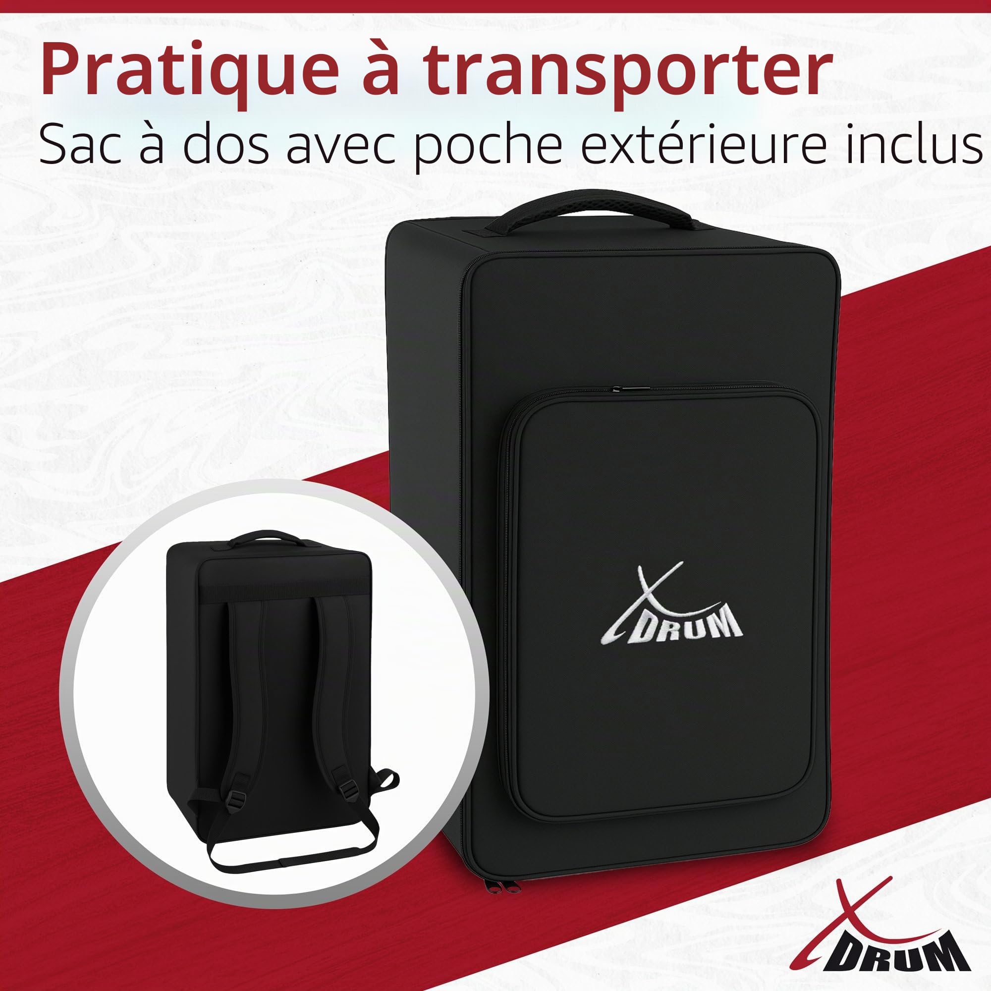 XDrum Pro Cajon Peruana Ash, Plaque de frappe en frêne de 3 mm, 5 cm | Plaque de frappe en bouleau de 3 mm, Caisse en bouleau de 9 mm (7 plis), Plaques de frappe entièrement vissées, 5 cm, 6 kg