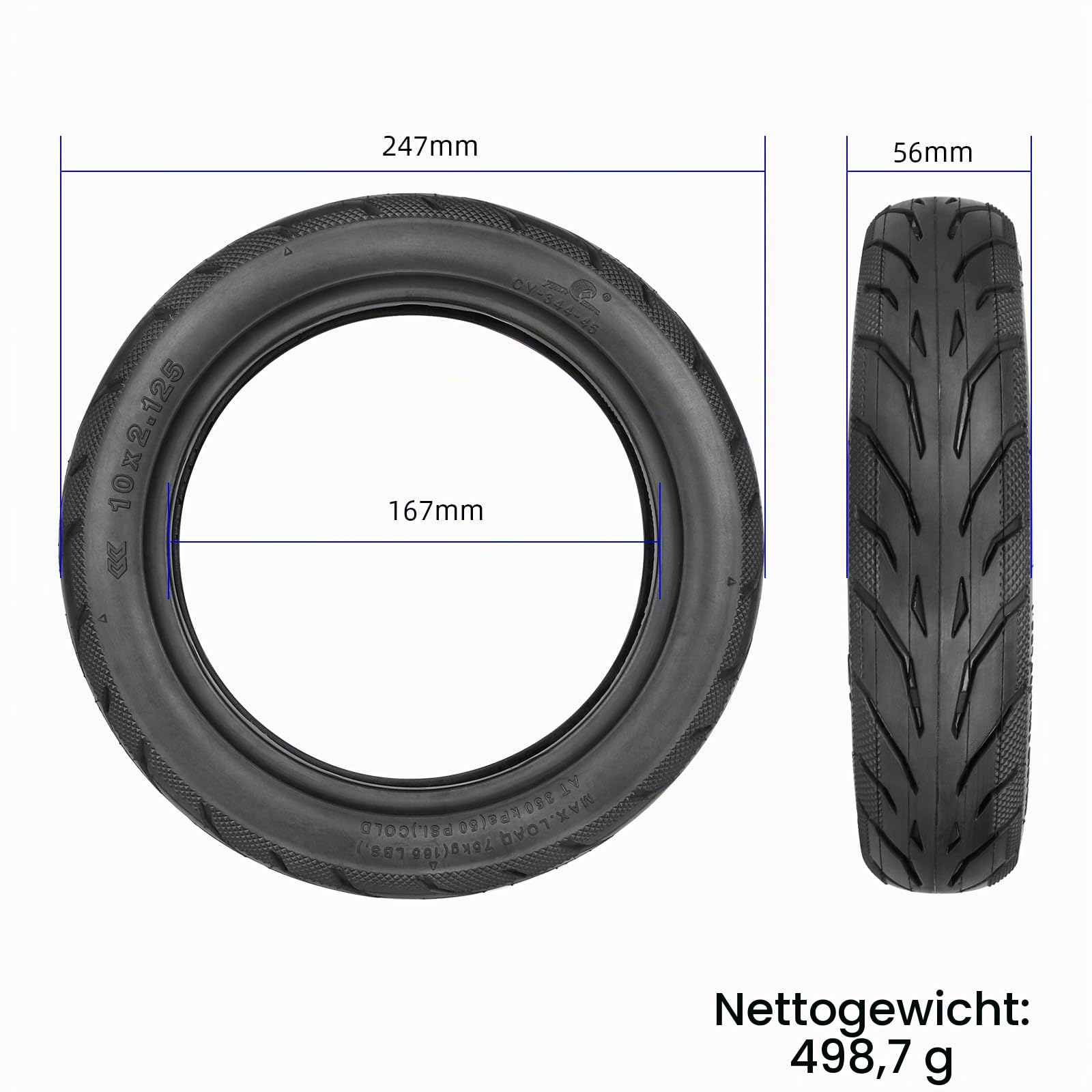 10x2,125 Außen-und Innen Reifen für Segway Ninebot D18 D28 D38 F20 F25 F30 F40 F40 D2 F65D für Navee V25i Pro/V40i Pro/V50i Pro Elektroroller, Ersatzreifen mit Schlauch für E-Scooter (1 Satz)