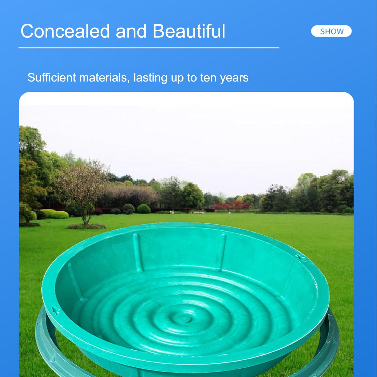 Ble, copertura e telaio settico in plastica verde, 60 cm, per tubo di drenaggio, copertura per pozzetto per aree pedonali, coperchio di accesso alle acque reflue durevole e resistente alle intemperie