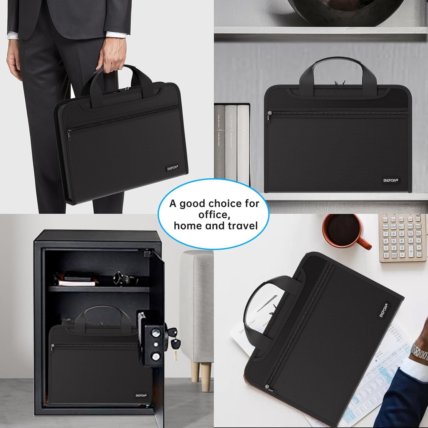ENGPOW Document Organizer Folder, Fireproof Expanding File Folder with Multi Pockets, 3 Pockets File Organizer with Handle, Portable Home Travel Safe Storage for Important Documents, Passport, Laptop