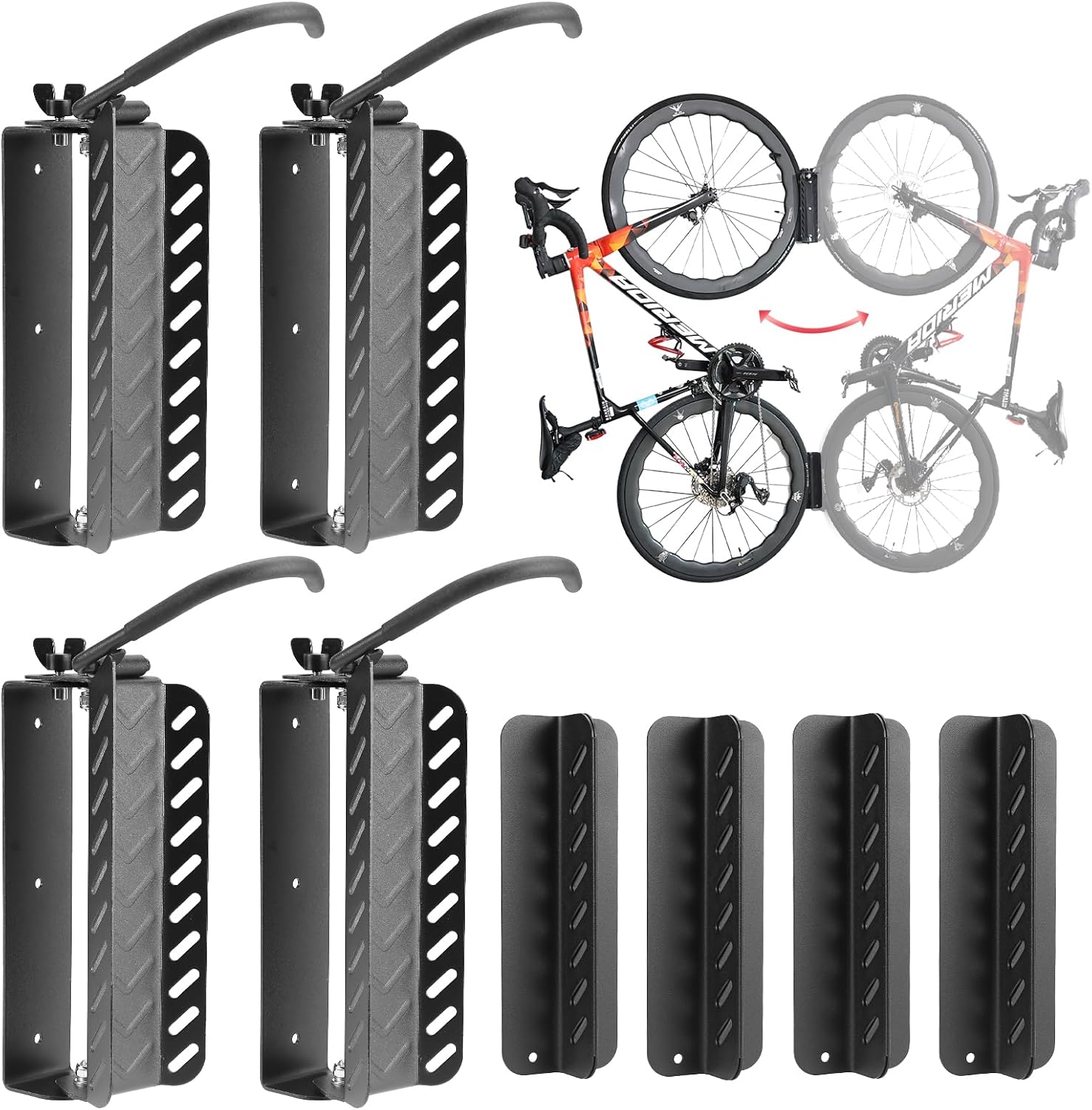 Bike Wall Mount Vertical, Swivel Bike Hangers For Garage, Bike Rack Garage Wall, Bicycle Hooks, Garden Indoor Outdoor Storage (Vertical 4 Pack)