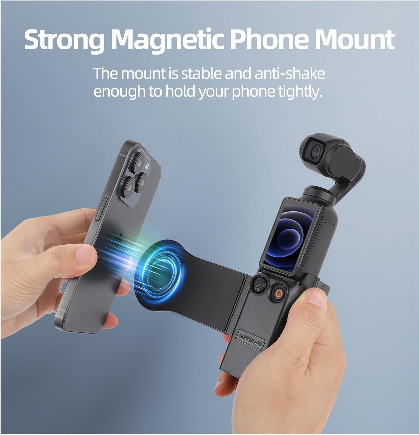 Magnetic Phone Stand Mount,Cell Phone Teleprompter Holder Compatible with DJI Osmo Pocket 3,Expansion Adapter Protective Frame with Anti-Drop Hand Strap and Cold Shoe Mount