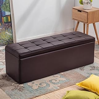 [OceanMap] 収納スツール オットマン 収納ボックス 90*30*35cm 丈夫 大容量 足置き台 玄関 椅子 ベンチソファー ボックススツール 1人掛け 2人掛け フタ付き 大容量 トランクベンチ ブラウン コンパクト 座る心地良い インテリア 雑貨収納 多機能 省スペース