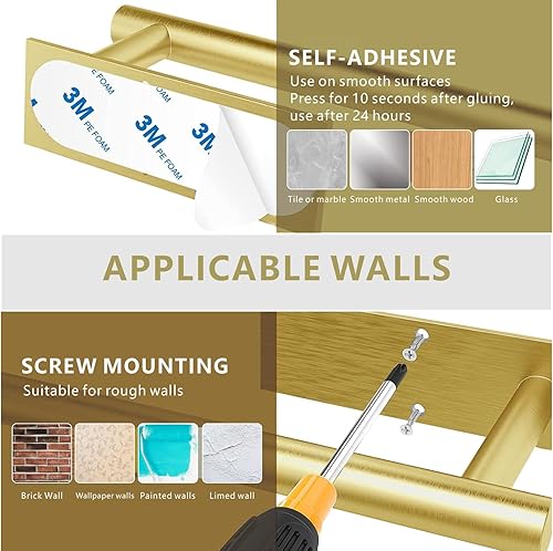 Miniatura 6 de Eolax - Toallero de papel para debajo del gabinete, para cocina, soporte de pared, autoadhesivo o perforación, acero inoxidable 304 (dorado)