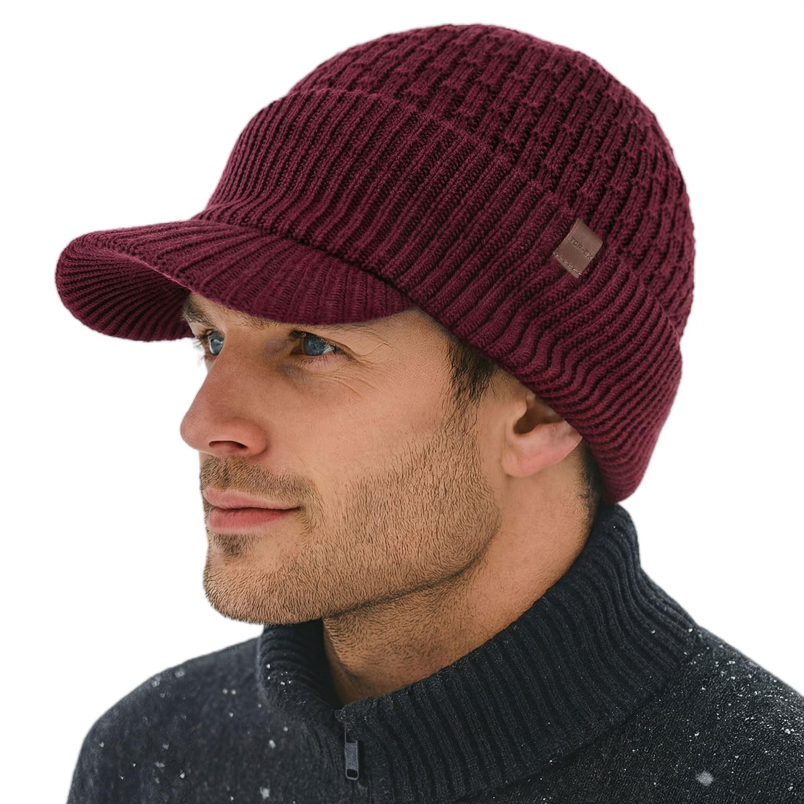 TOP-EX Gorro de lana merino, M, L, XL, XXL, 100 % lana merino, gorro de invierno, gorro de punto para hombre, gorro de pescador, gorro de arrastre, forro polar cálido