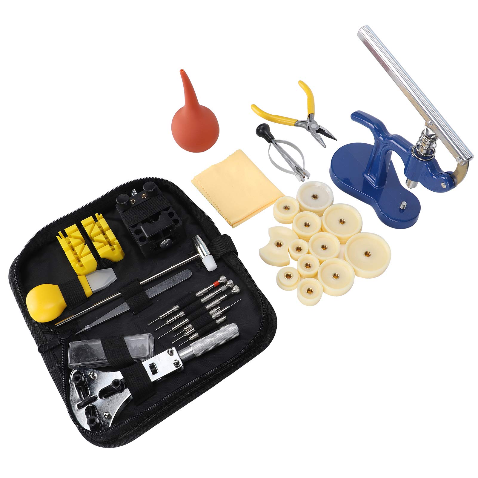 Kit de reparación de relojes, conjunto de herramientas para relojería con prensa y abridor de cajas, 10 piezas de troqueles para la extracción de la cubierta trasera, kit