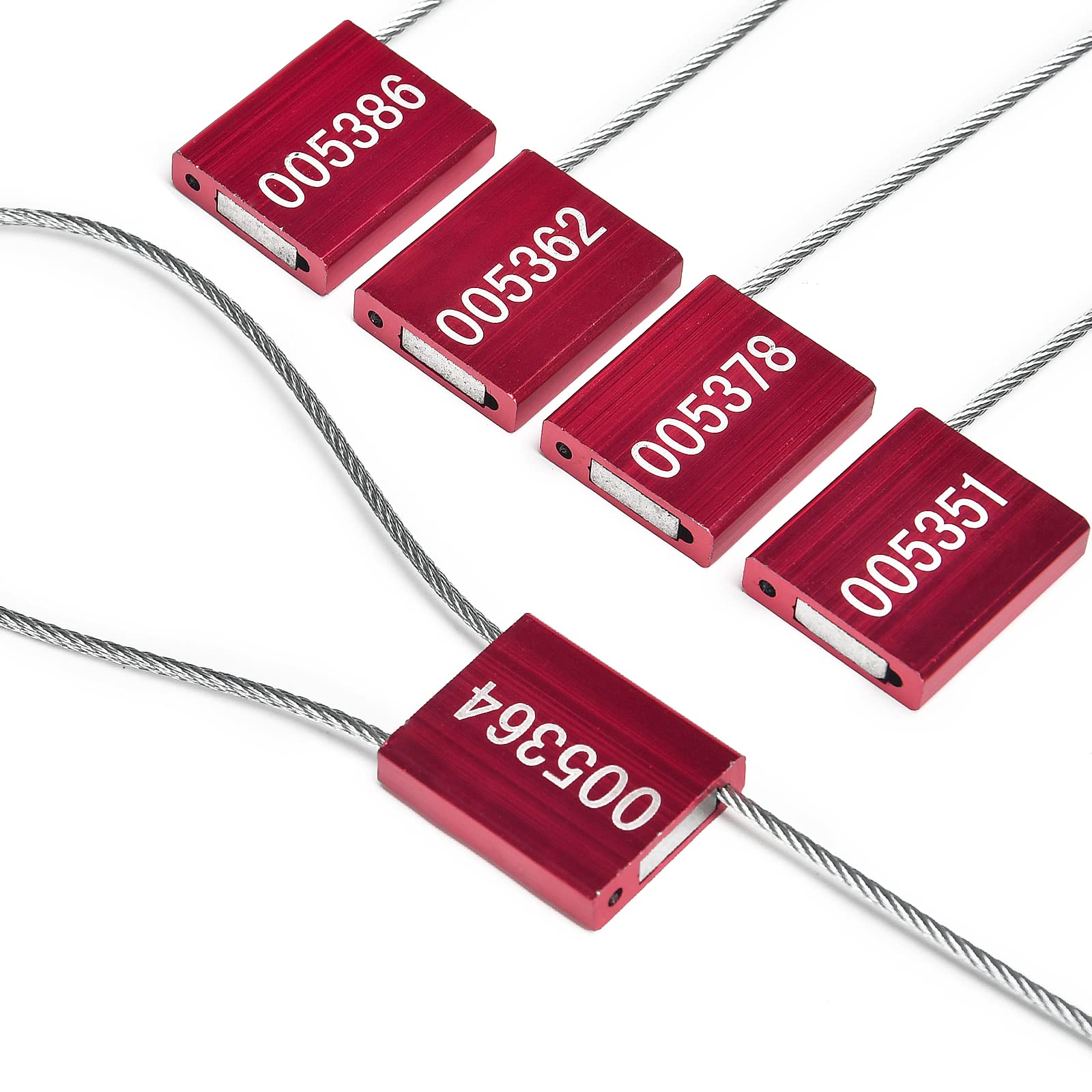 100 sellos de cable de metal numerados de alambre de acero a prueba de manipulaciones, sellos de remolque desechables, candado de autobloqueo, rojo